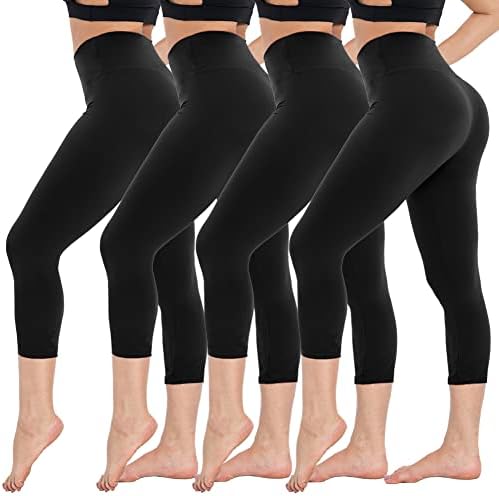CAMPSNAIL 4 пакувања Капри хеланки за жени - високи половини Каприс меки стомачни контролни јога панталони тренинзи хулахопки