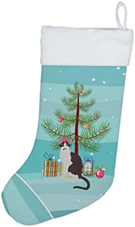 Каролина богатства CK4782CS Ориентална биколорна мачка Среќна Божиќна Божиќна порибување, камин што виси чорапи Божиќна сезона забава