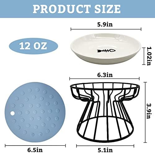 Керамички Сад За Мачки Со Метален Држач Подигнати Чинии За Мачки Покачен Сад За Мачиња Храна За Миленичиња И Станица За Хранење Вода За Внатрешно