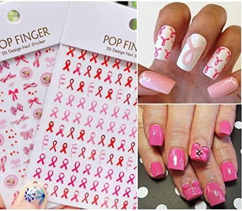 Налепници за рак на дојка за рак на дојка 3Д самолепливи декорации за нокти розови ленти за нокти налепници за нокти Арт материјали за срцев рак на дојка Дизајн на н?