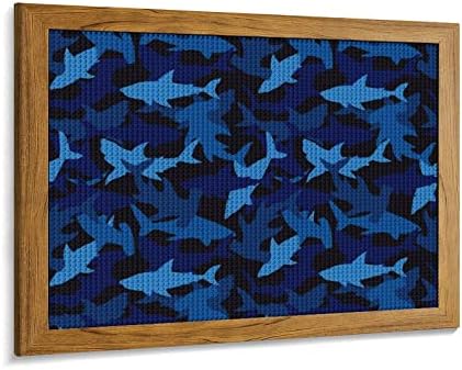 Сини камо ајкули Дијамантски комплети за сликање на слики со слика 5д DIY целосна вежба Rhinestone Arts Wallид декор за возрасни