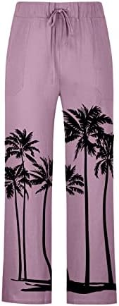 Машки обични памучни постелнини панталони за дишење лабаво удобно печатено печатено влечење на плажа, панталони за јога, пантолони, панталони