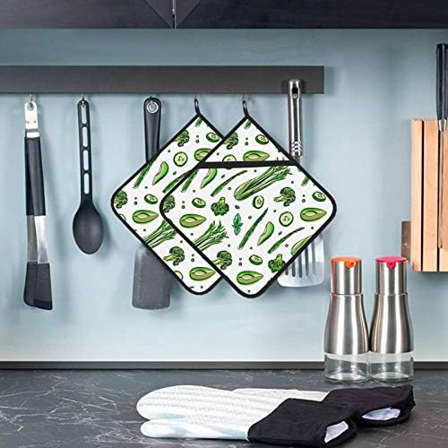 Зелена органска креативна целер, зеленчук топлина, мат, отпорна на топлина, отпорни на кујни за кујни 2 парчиња за кујни за кујни 8 × 8 инчи