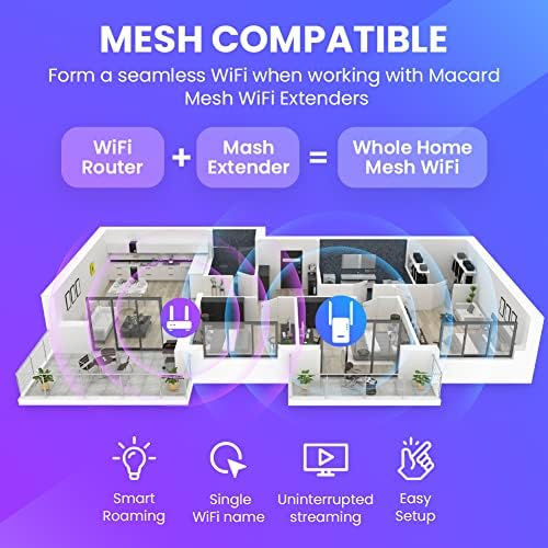 Пакет Macard Mesh: Dual Band Wi-Fi Extender + Wi-Fi 6 рутер, креирајте цела домашна мрежа Беспрекорна мрежа