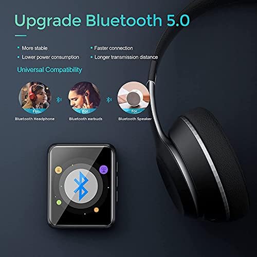 32 GB MP3 плеер со Bluetooth 5.0 Преносен екран на целосен допир MP3 плеер со звучници Преносен hi-fi музички плеер со FM радио снимање mp3 плеер за деца погоден за спортско трчање