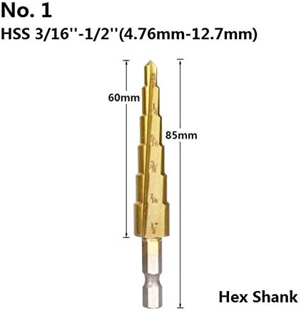 Битс на чекори за дупчење 1/8 -3/4 инчен чекор вежба бит титаниум обложена HSS конусна бит за дрво/метална дупка за вежбање чекори