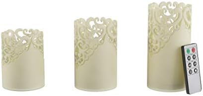 Раскошни свеќи предводени од дома со далечински управувач-реални светлосни столбови со детали од чипка и восок од миризнување на ванила-домашен декор, 3-парчиња