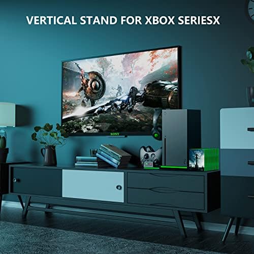 Вертикална Штанд За Xbox Серија X, Двојна Контролер Станица За Полнење Пристаниште со 2 Полнење Батерија Пакет, 10 Игри Слотови Носителот