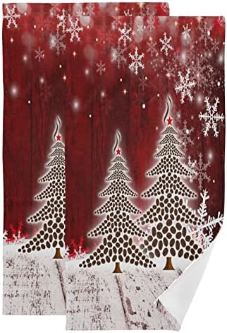 Вигтро Божиќ Зимско Дрво Снегулки Рачни Крпи 2 Пакет, Божиќни Црвени Кујнски Крпи Ултра Меки И Многу Абсорбента, Нека Снег Декоративни Прсти