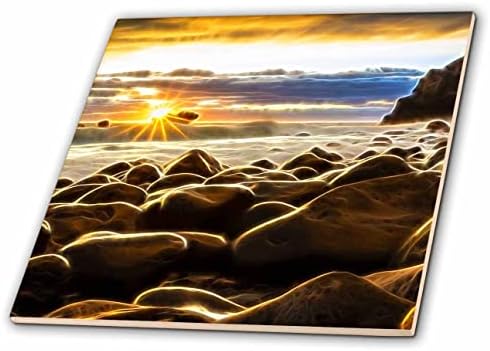 3дроза Светло Зајдисонце Над Карпеста Плажа Слика На Светло Внесено Сликарство-Плочки