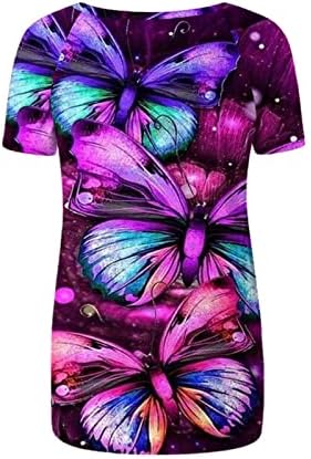 Женски краток ракав Туника Туника за носење со хеланки летна обична екипаж кошула лабава вклопени цветни блузи за печатење во цвеќиња