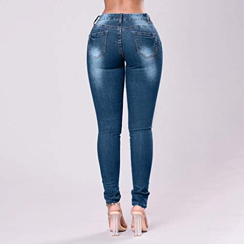 Панталони со должина на дупки жени слаби фармерки со истегнување плус големина тексас фармерки трендовски тексас половини тенки панталони со средно телесно фарме