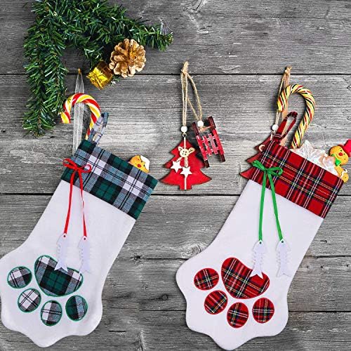 УРАТОТ 2 Пакувања Божиќни чорапи ПЕТ шепа Божиќна порибување Виси Божиќно декорација Порибување камин виси чорапи за украси