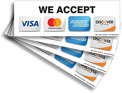 Налепници за налепници за кредитни картички Isyfix - За внатрешноста на прозорецот или стаклената врата 4 пакет 9 ”x 3” инч - прифаќаме Visa, MasterCard, Amex & Откријте, етикети с?