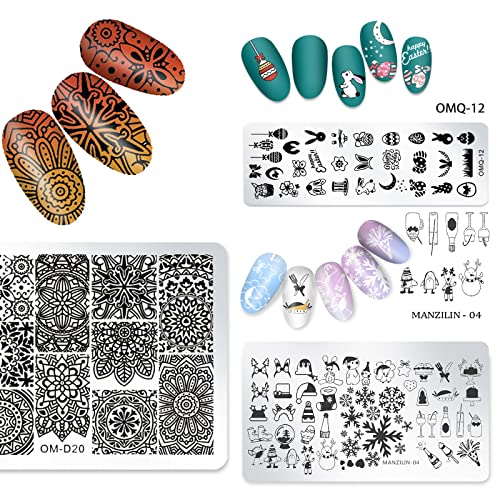 Шаблони за печат на нокти на 6 компјутери со комплети за чинија за нокти- Уметнички печат со цветна пеперутка Дизајн на животни