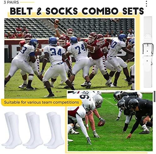 Satinior 3 пара бејзбол чорапи и 3 ремени Комбо младост и возрасни бејзбол/мекобол појас и чорапи Комбо сет