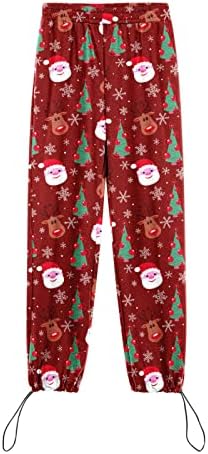 Womenените Божиќни печати за џемпери, се протегаат со високи половини, опуштени фитли џемпери снежни луѓе лабави вклопени џогирање на панталони за трчање