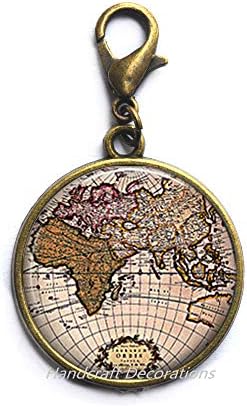 HandcraftDecorations Map Zipper Повлечете го мапата Мапа за накит-глобус патент влечење светски свет јастог-јастог-капаци-глобус шарм-подароци