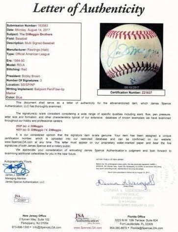 Џо Димаџо Винс Димаџо &засилувач; Дом Димаџо 3 Браќа Потпишаа Бејзбол ЏСА Коа-Автограм Бејзбол