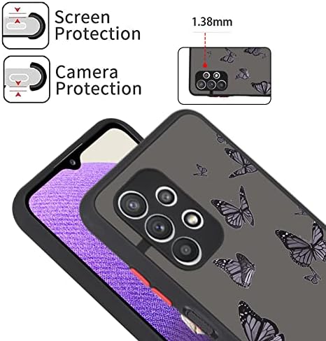 КАНГАР Дизајниран За Куќиште За Црна Пеперутка Samsung Galaxy A32 За Жени Девојки Со Заштитник На Екранот Заштитен Проѕирен Мат Мек Браник Tpu