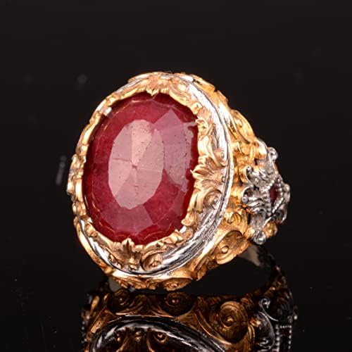 Вистински природен прстен од скапоцен камен Руби, 16,65 карат, прстен на родилки за мажи, оригинален прстен на скапоцен камен, Стерлинг Сребрен прстен