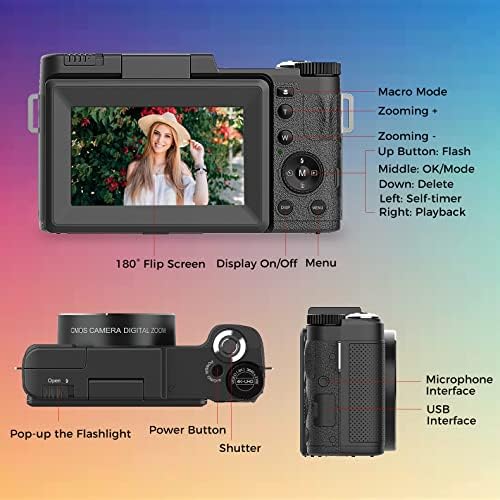 Дигитална камера со комплет за додатоци за креатори 48MP 4K Видео камера за Vloggers далечински управувач автофокус флип-екран фотографски фотоапарати со зафат на статив