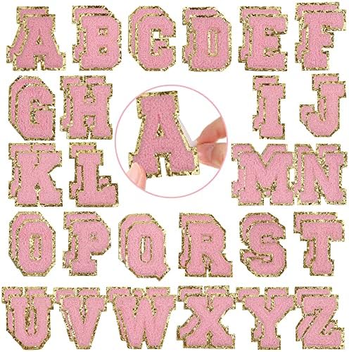 52 парчиња лепенки за букви, само лепило сјај за лепенки за букви, разнобојни лепенки на буквата на Chenille самостојно лепење