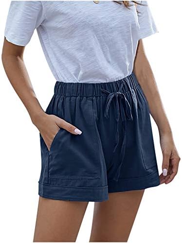 Shortsенски шорцеви во Гуфес, женски постелнина за летни обични пешачки половини џебови удобни шорцеви