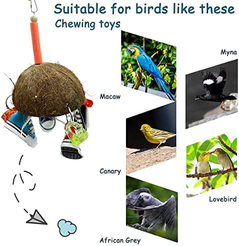 Играчки За Обука на птици Коко Школка Со Мини Играчка За Џвакање Прстен За Патики, Играчки За Закачување Кафез За Папагали За Африканско