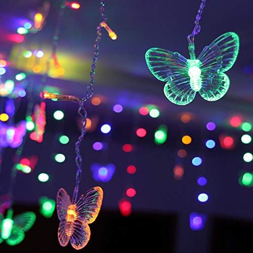 Пеперутка завеса за самовила, 8 режими 120 LED USB прозорецот Firefly Twink Timer Timer String Lights 24 пеперутки со далечинска,