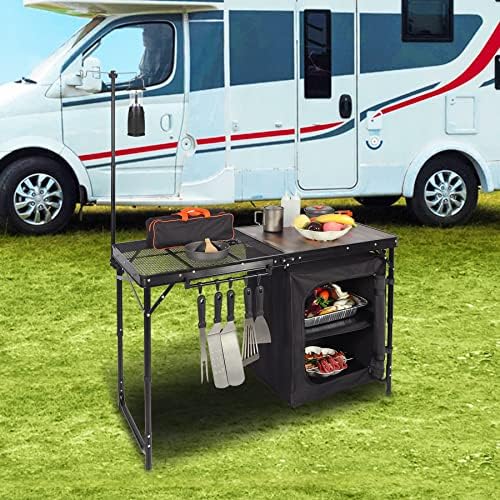 Редкамп преносна табела за кампување со организатор и куки, станица за готвење за кампување за скара, забава и пикник