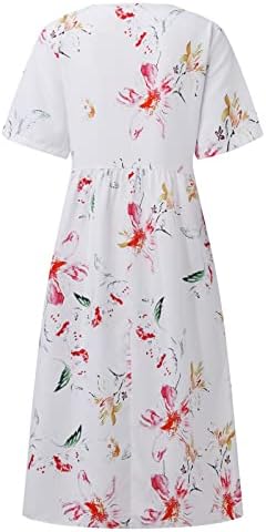 Maseенски мода 2023 година, женска летна обична мода печатена кратка ракав 2022 фустан од џеб на вратот О-врат