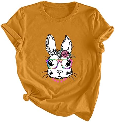 Велигденски зајаче графички маици за тинејџери летни обични кратки ракави екипаж вратот Симпатична зајак печатени маички врвови врвови