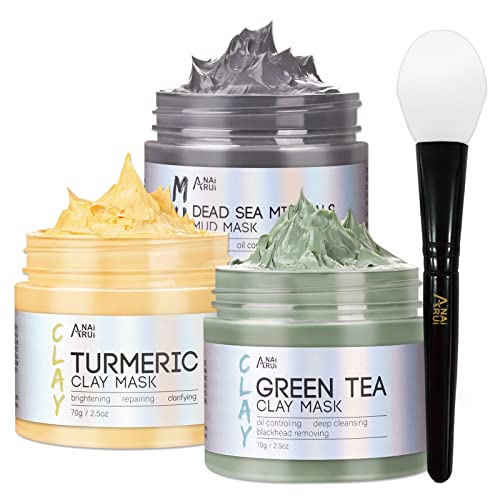 Анаи Руи Куркума Клеј Маска - Зелена чај глинена маска - Мртво море минерали Маска за кал, сет за маска за лице, сет за маска за