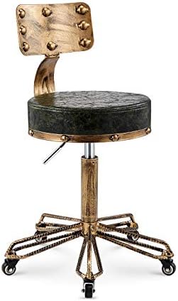 Вртено столче столче столче на тркалото ， столици за салони со нокти со зелено PU синтетичко кожено седиште ， прилагодлива висина 43-58 см ， поддржана тежина 160 кг ， ?