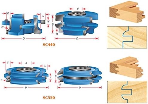 Алатка Амана-SC440 2Piece Carbide Tipped 3-Wing Stile & Rail Concave Cabinate врата 2-7/16