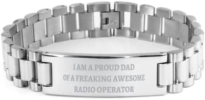 Горд татко на прекрасен радио оператор, радио оператор скалила нараквица од не'рѓосувачки челик, смешни подароци за радио оператор