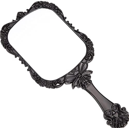 Trjgtas Vintage Hzj рачно огледало црно гроздобер отчукувања на пеперутката овална тркалезна рака држејќи огледало шминка за убавина за убавина подарок рачно огледало