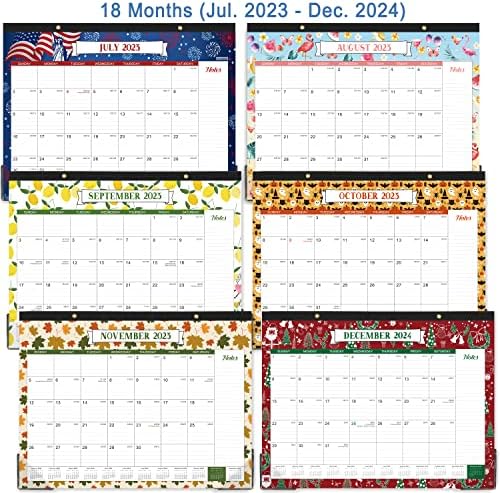 2023-2024 Календар на бирото - Календар на голема биро 2023-2024, 22 x 17, јули 2023 година - декември 2024 година, 18 месеци планирање, големи владеечки блокови, солза дизајн, 2 аголни