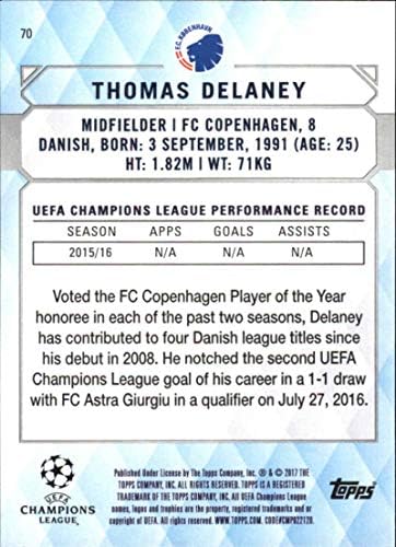 2017 Topps UCL Soccer 70 Томас Делани ФК Копенхаген Официјална картичка за тргување со фунтибол