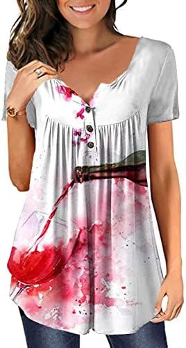 Женски Блузи За Летни Цветни Маици За Печатење Секојдневен Фустан Блузи Со Кратки Ракави Плус Големина Туника за носење Со Хеланки