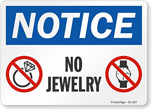 SmartSign „Известување - без накит“ знак | 7 x 10 пластика