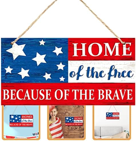 Абоофан Среќен 4 -ти јули Вуд врата знак Денот на независност, виси добредојдени знаци Плакети Американски патриотски дрвен украс за домашна