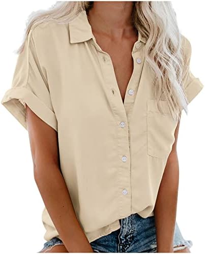Копче за кратки ракави за жени надолу со кошули лаптили летни лабави блузи случајни работни обични врвови