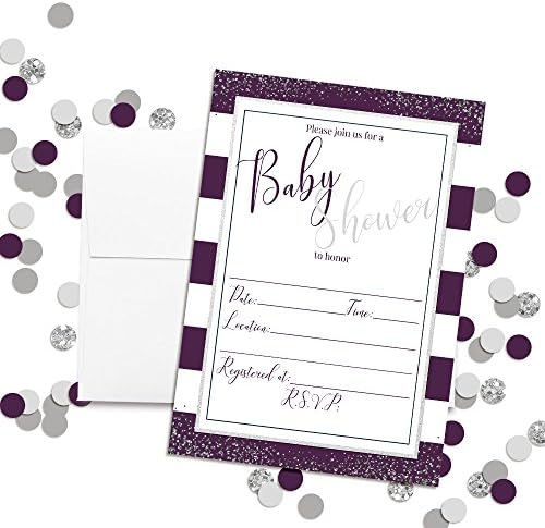 Виолетова И Сребрена Бебешка Туш Покани За Девојки. 20 5 х7 Пополнете Картички Со Дваесет Бели Пликови Со Амандакреација
