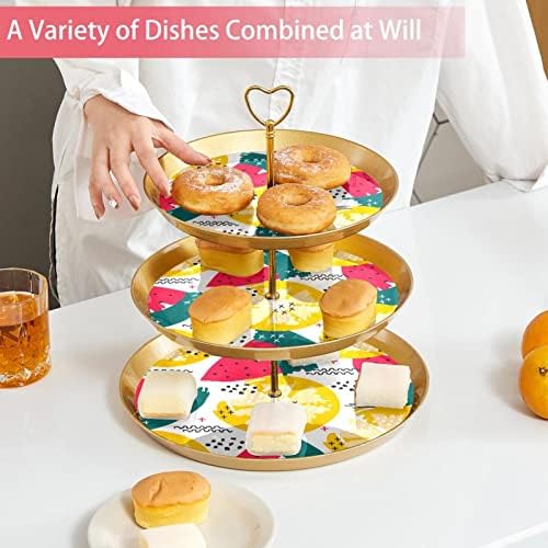3 нивоа десерт штанд со кекс овошна чинија пластична служба на држач за приказ за свадба роденден за бебиња за туширање чај украси, овошје летно шема