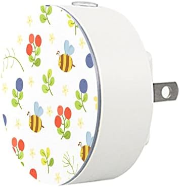 2 приклучок за приклучок за ноќно светло LED ноќна светлина Симпатична пчели со сензор за самракот до зори за детска соба, расадник,