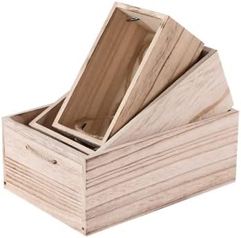 Куаншу 3-Парче Античка Дрвена Кутија За Складирање Со Гнездење Со Изопачена Рачка За Јаже За Складирање | Декорација На Земја