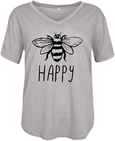Лажичка кошула за вратот за девојки лето есен кратки ракави печати лабава вклопена среќна симпатична животинска врвови маици женски облека