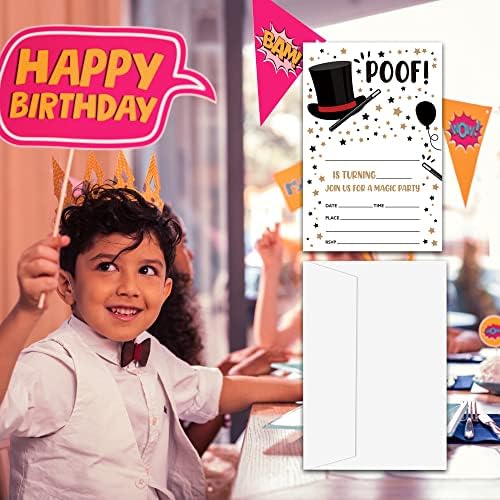 Магична тема покана за роденден, картички за покани за магионичари за тинејџери, момчиња и девојчиња, 20 Пополнети покани со коверти-партиски
